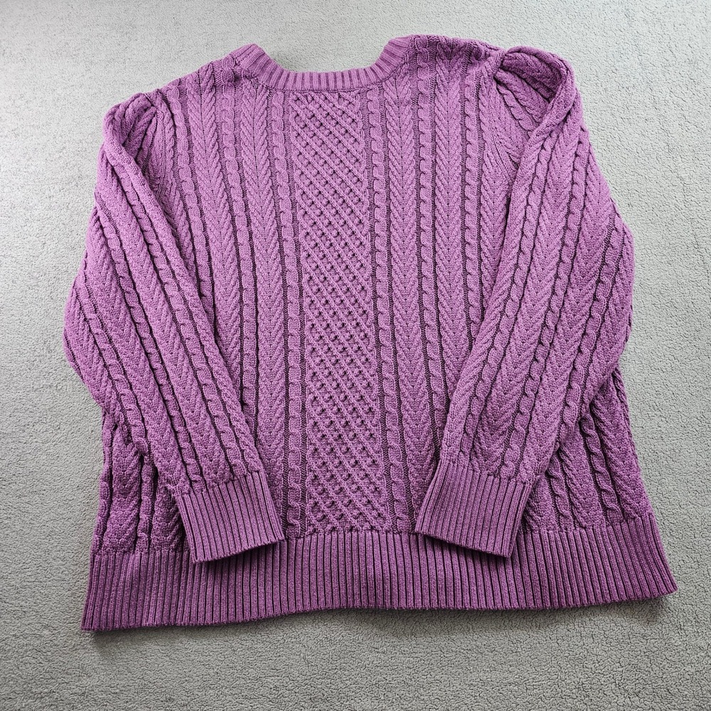St. John's Bay Sweater Women 3X Purple Cable Knit Long Sleeve Crew Neck Pullover - Picture 2 of 9